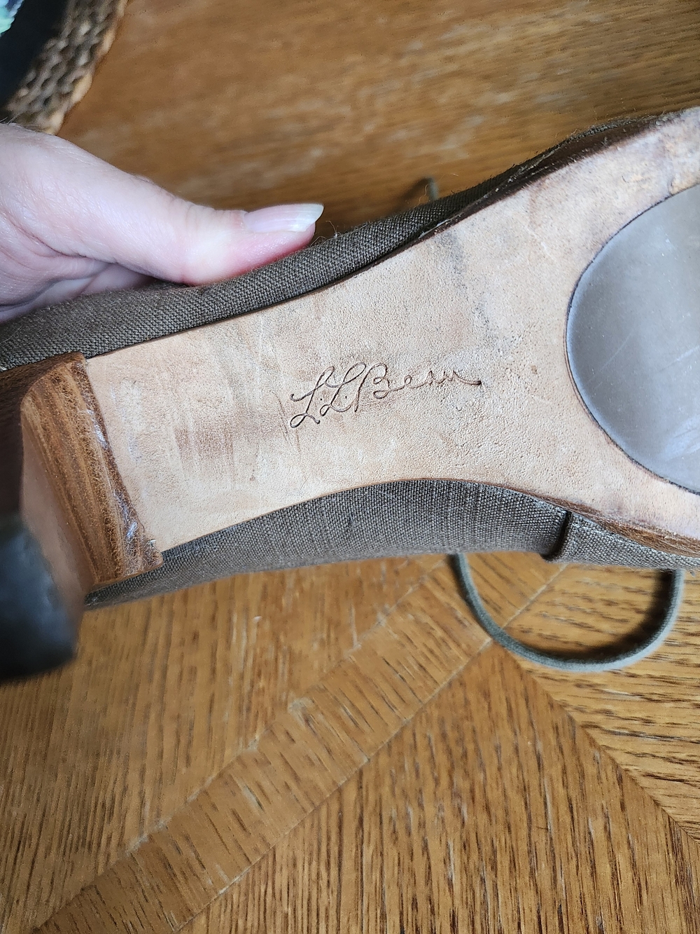 L.L. Bean Taupe Canvas Lace-Up Heels - Picture 6 of 7